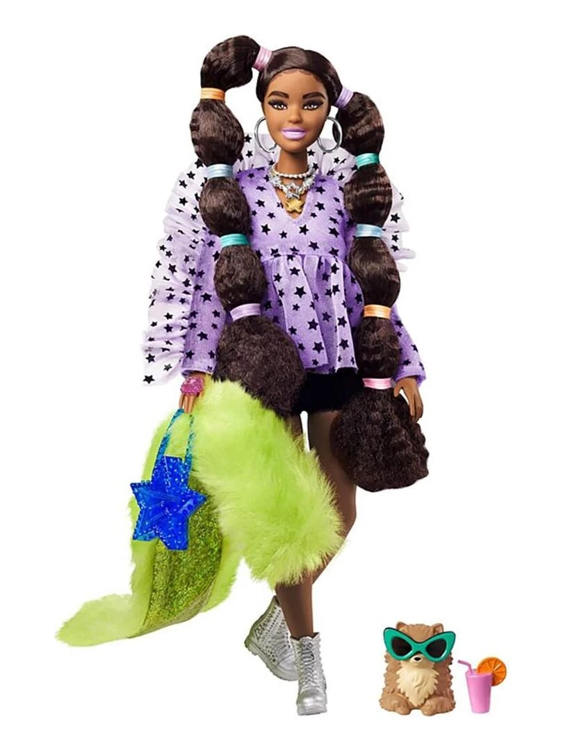 Poupée Barbie Extra : Brune à nattes avec élastiques N/A