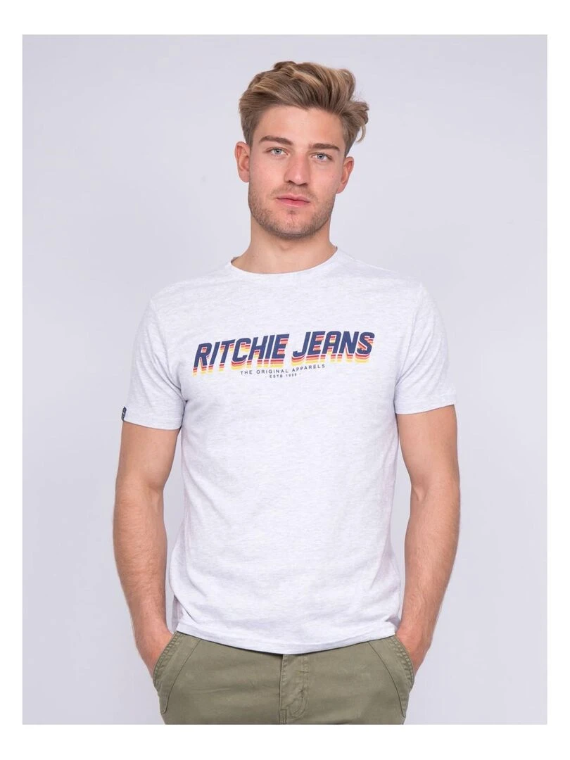 T shirt col rond pur coton NOHAN Gris