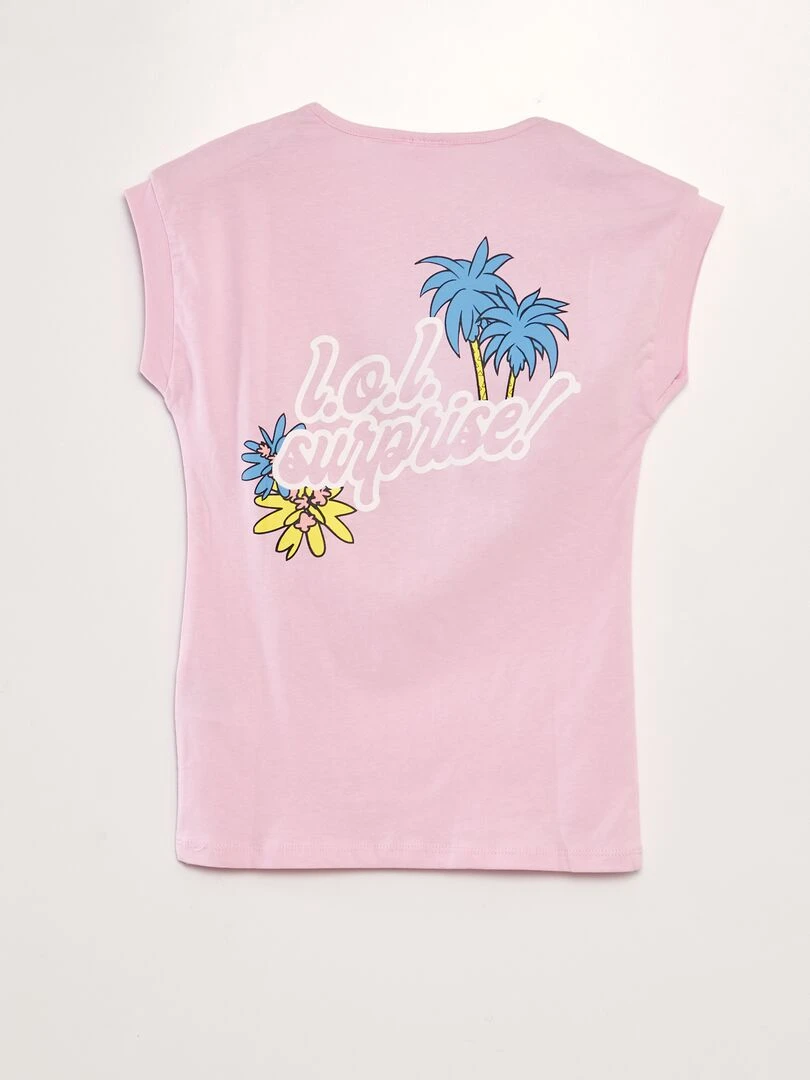 T shirt fantaisie à paillettes 'Lol'   Rose