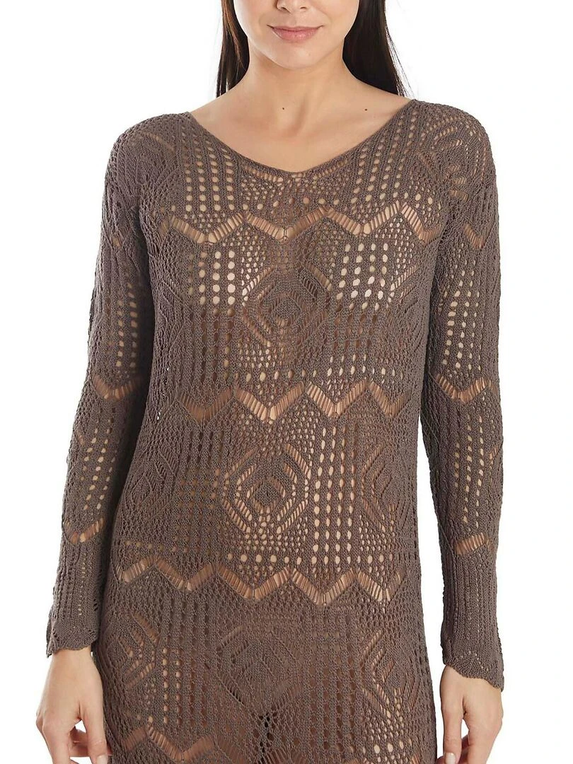 Robe de plage longue crochet   Kaki