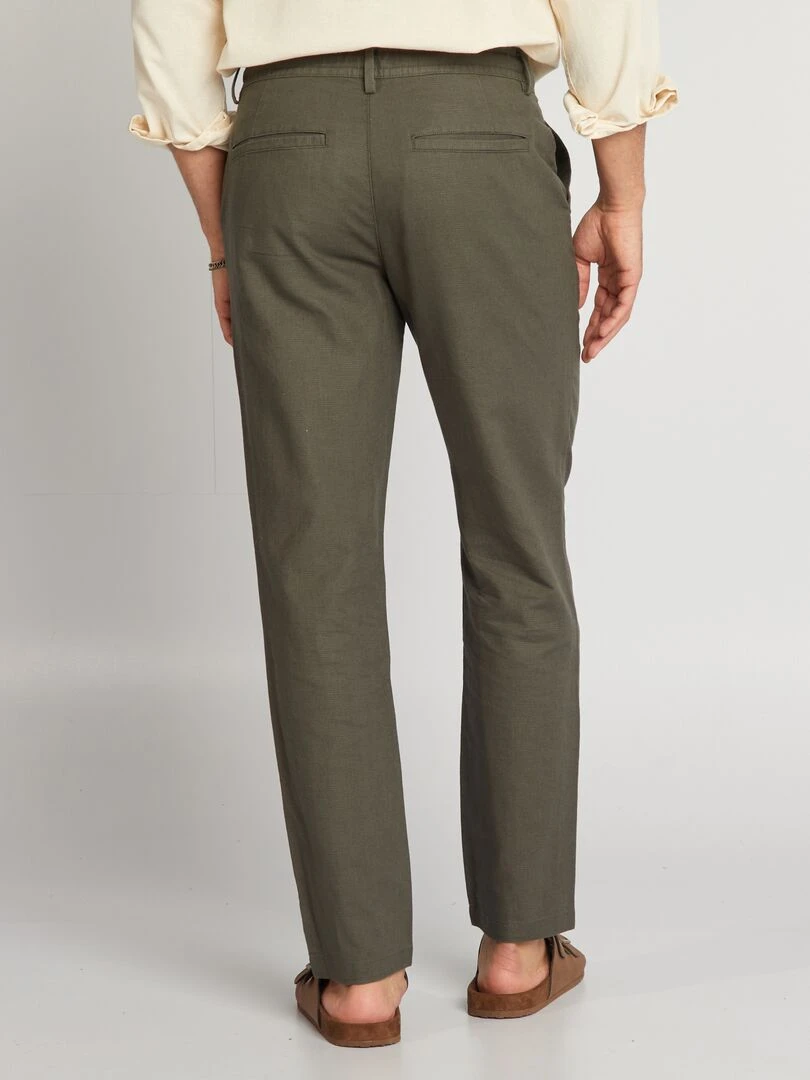 Pantalon chino coupe slim en lin mélangé   Kaki