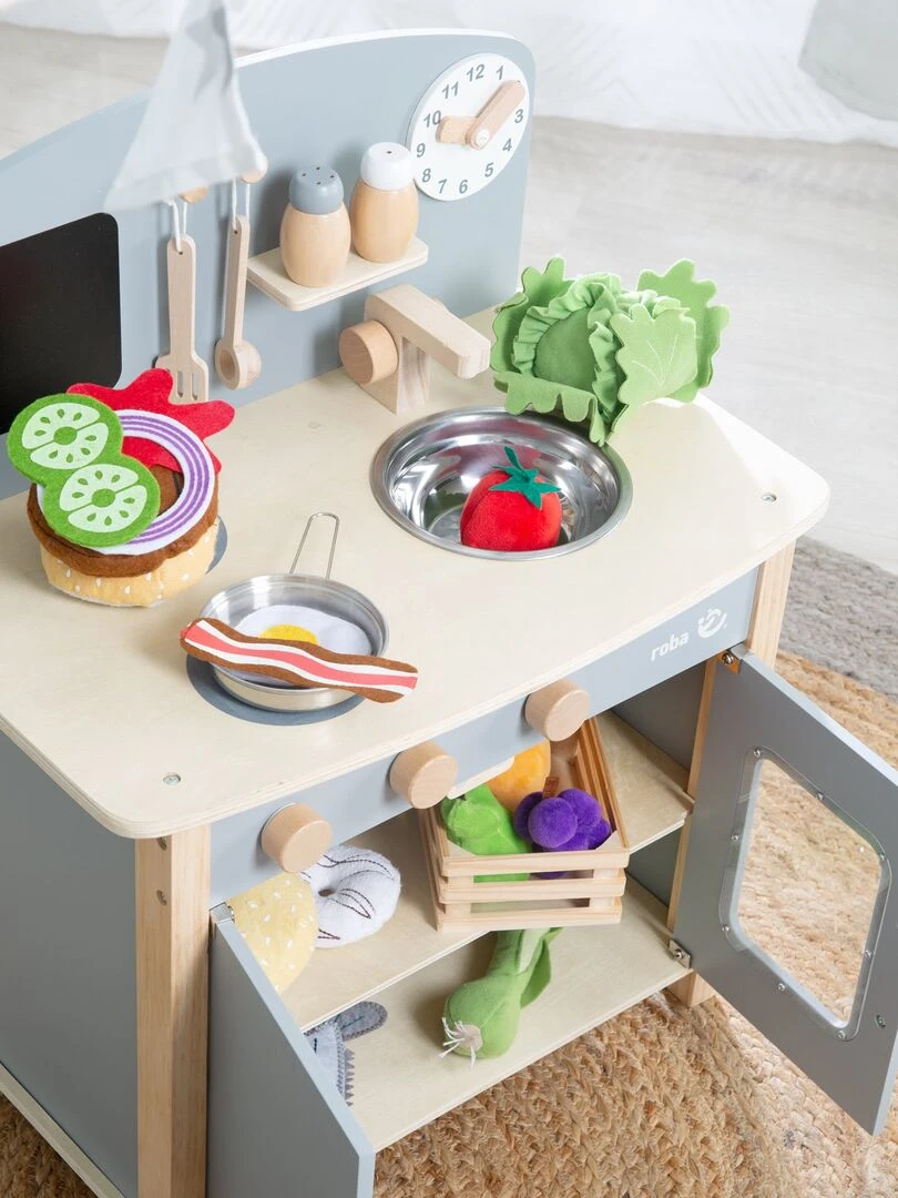 ROBA Cuisine Enfant en Bois + Accessoires en Métal et Bois   à Partir de 3 Ans   Gris   N/A