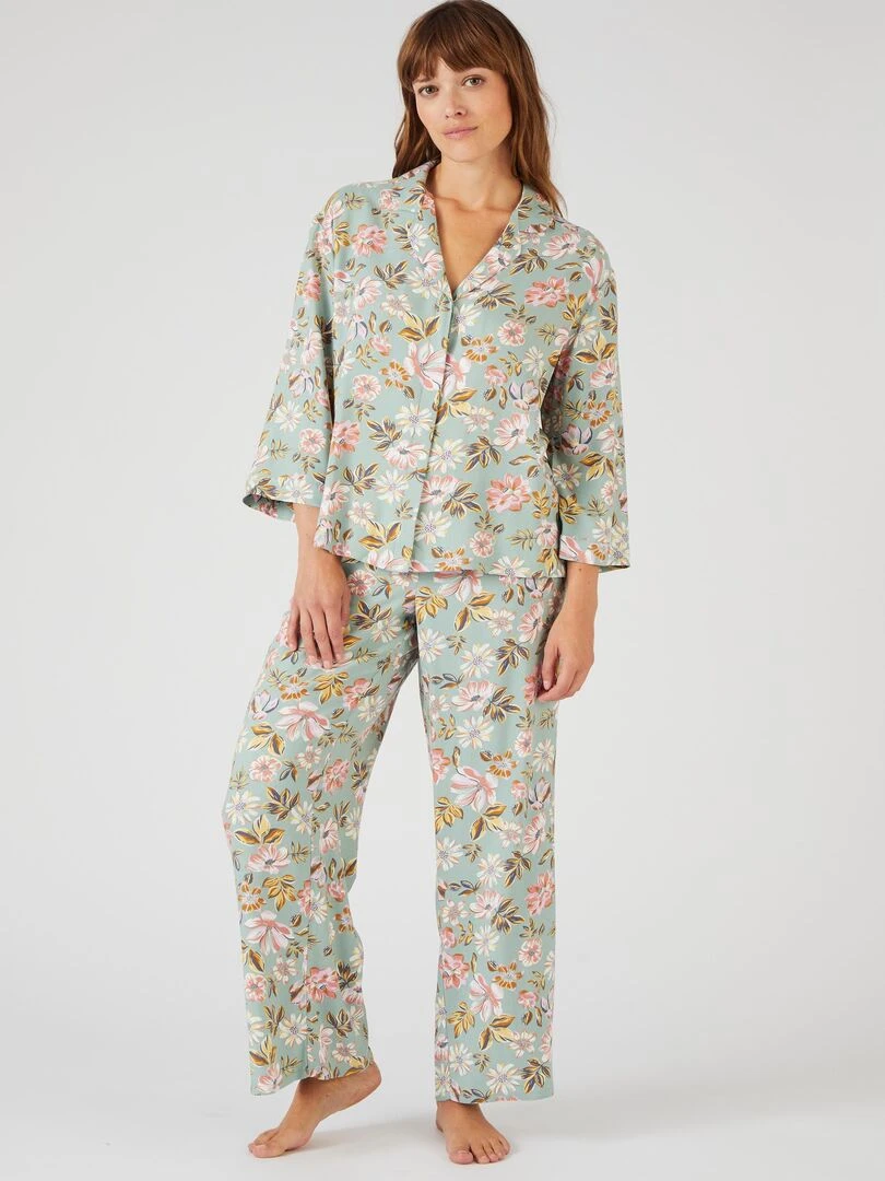 Pyjama rayé en pure viscose   Damart   Vert