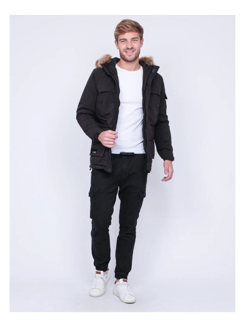 Parka mi longue capuche ZEVKOT   Noir