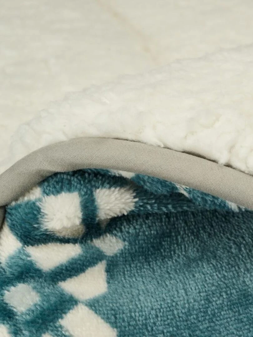 Bleu Câlin   Couette imprimée sherpa très chaude Chalet   Gris Bleu Blanc