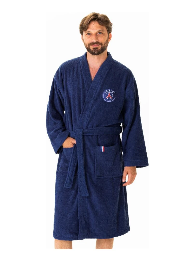 Peignoir adulte 100% coton PSG RUBAN Bleu marine