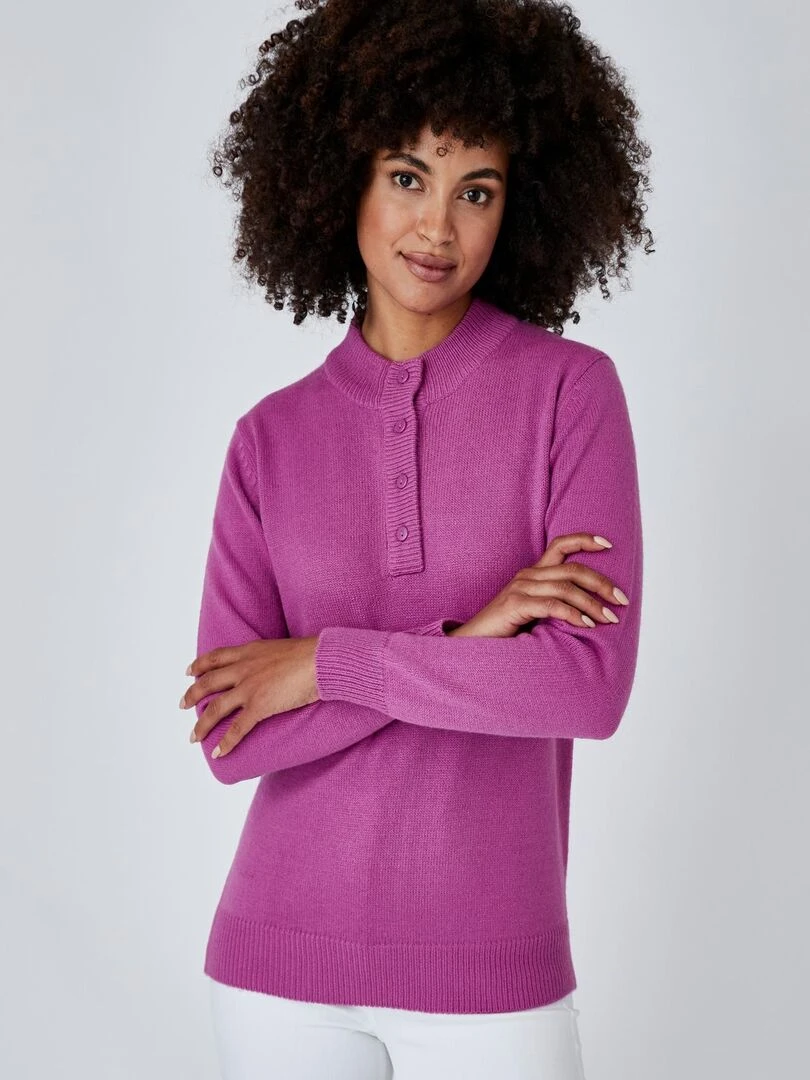 Pull col montant boutonné   Damart   Mauve