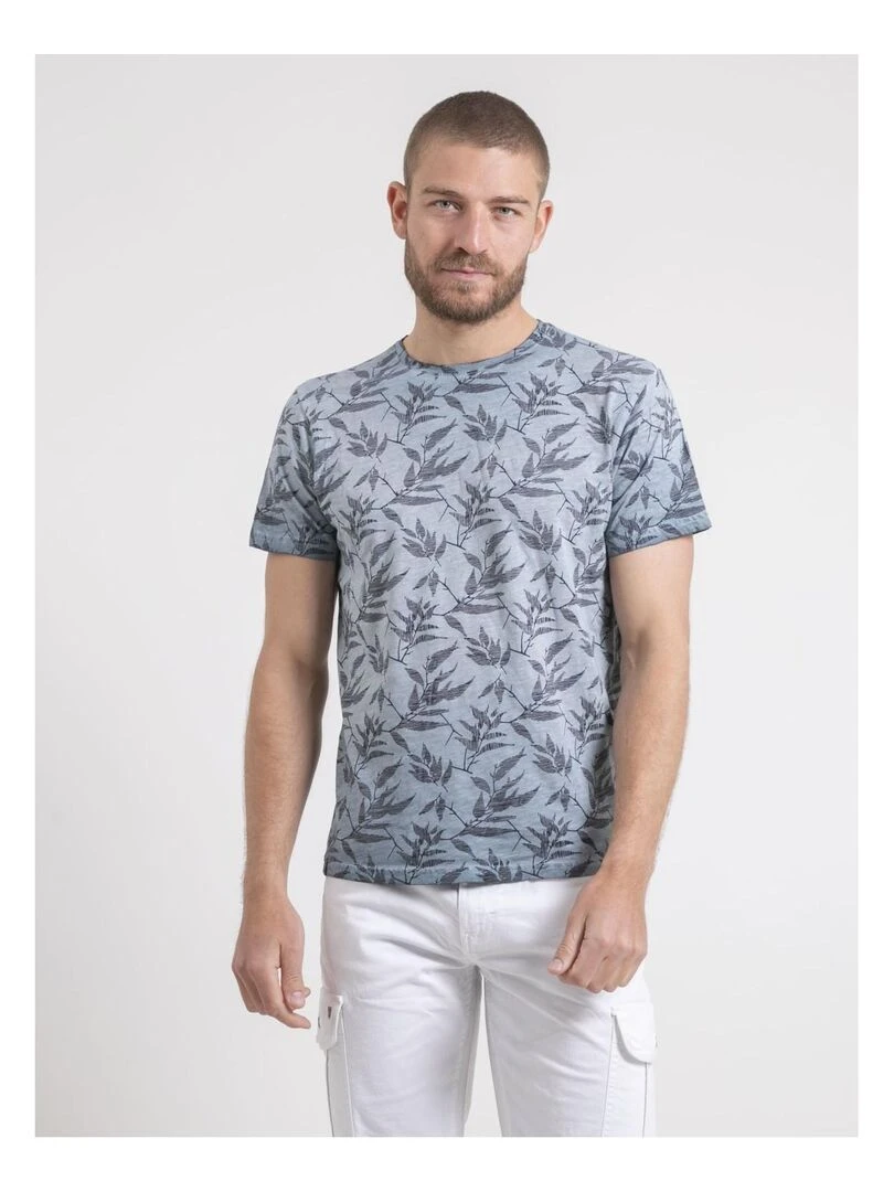 T shirt col rond pur coton NAOKI Bleu