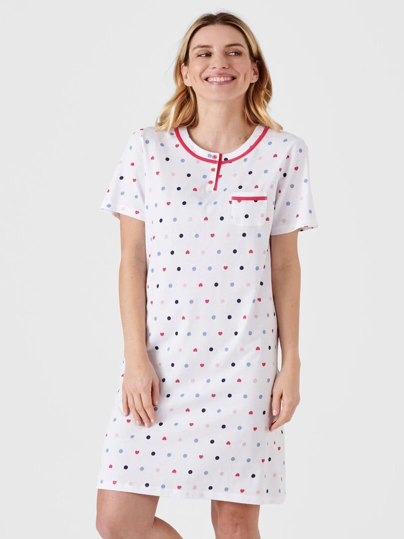 Chemise de nuit manches courtes jersey imprimé Damart Rose