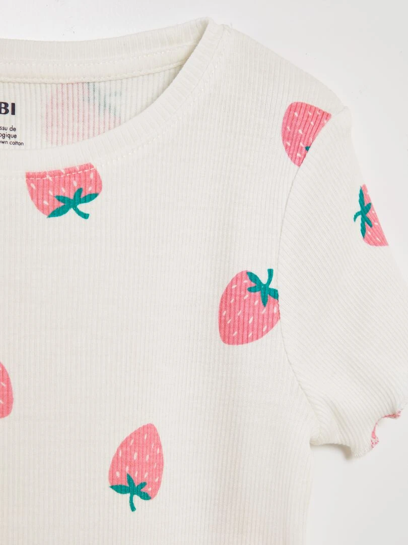 T shirt manches courtes Blanc/rose