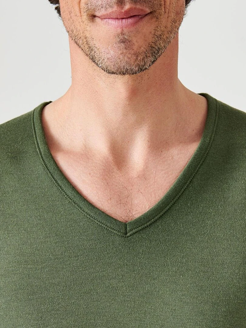 T shirt col V manches courtes maille classique Thermolactyl Damart Kaki