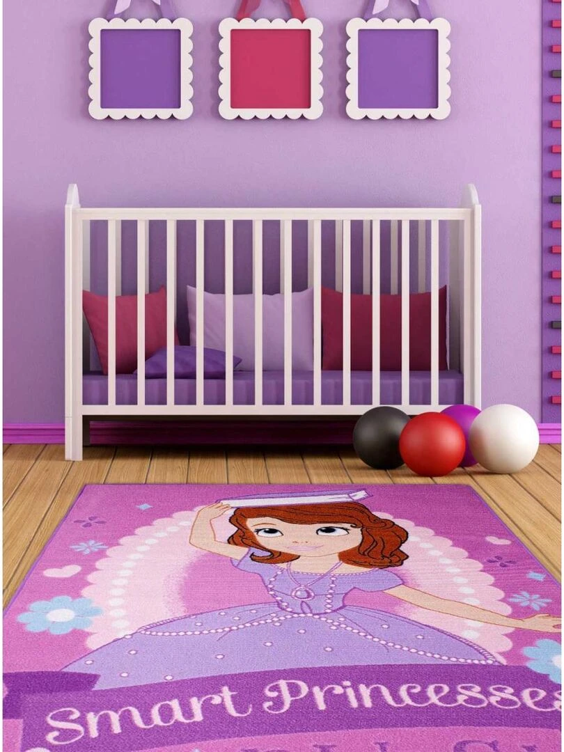 Tapis enfant SOFIA SMART PRINCESS Rose 95x133 Fait en Europe   Rose