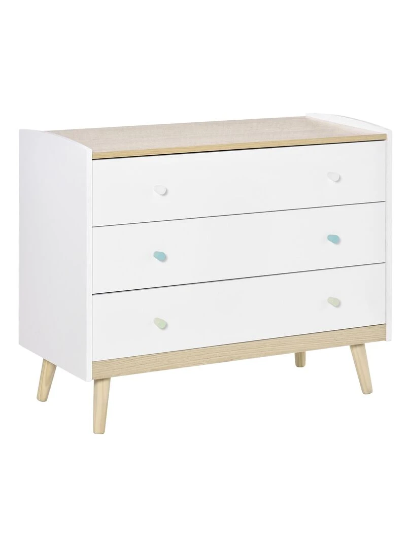 Commode 3 tiroirs design scandinave blanc aspect chêne clair Blanc
