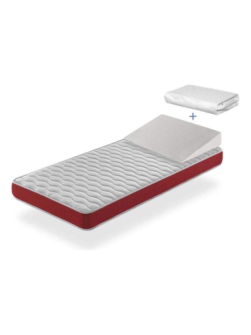 Pack matelas VELVET 57x117 epaisseur 11 cm + plan incline 15º + protege matelas 57x117cm Blanc Rouge