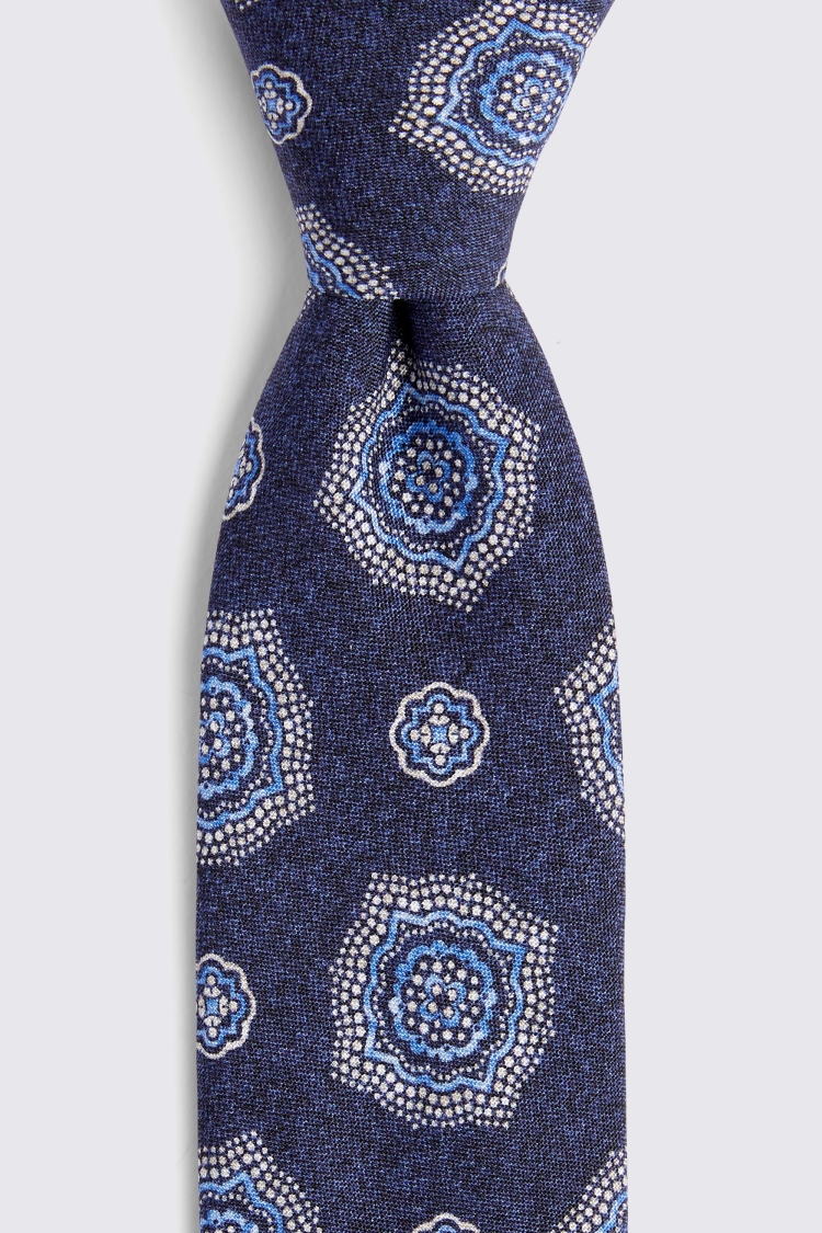 Bottinelli Navy Silk Jumbo Medallion Tie Buy Online at Moss