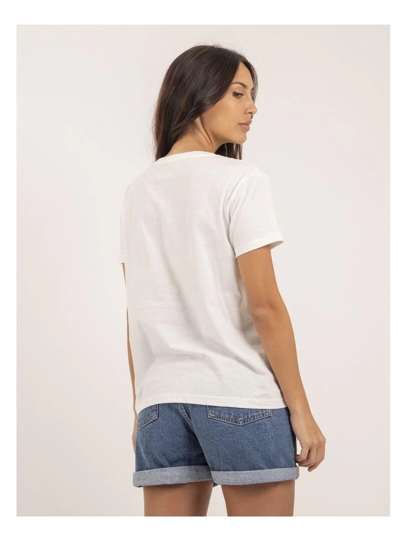 T shirt col rond message FIGUIER Beige