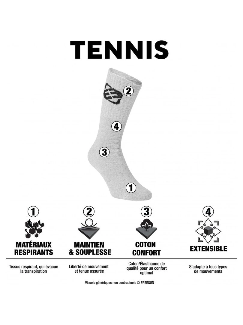Lot de 9 Paires de Chaussettes Tennis homme assorties Freegun Blanc