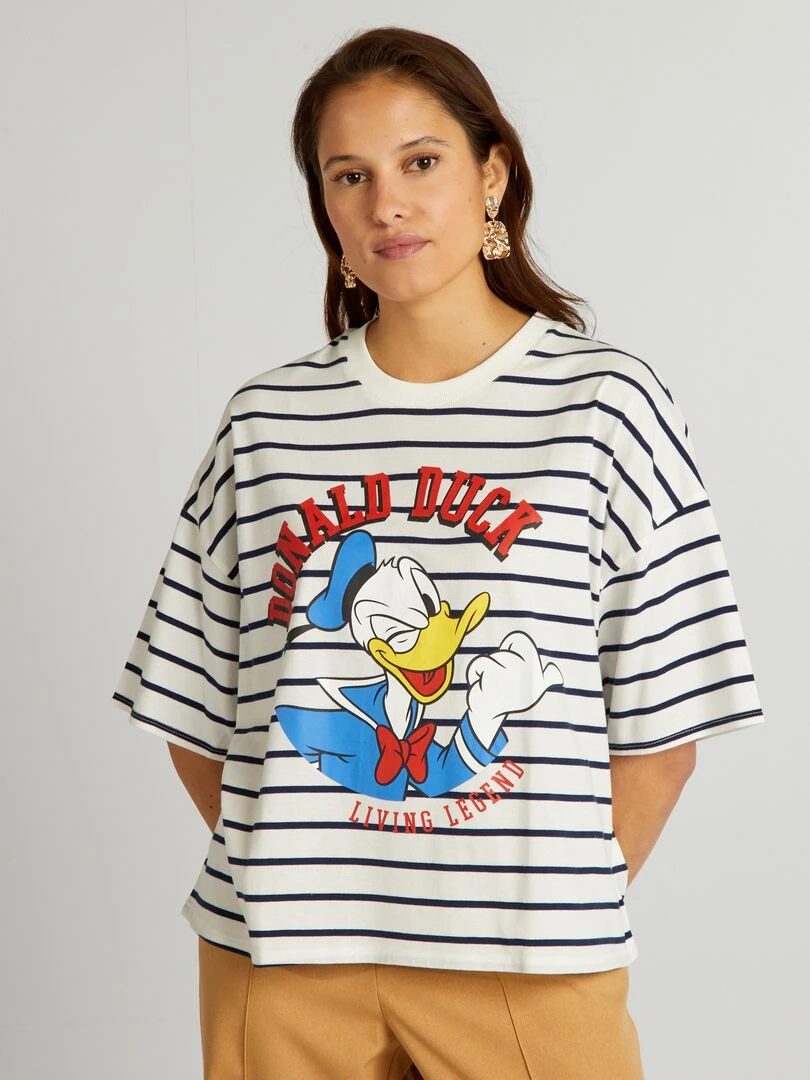 T shirt 'Donald Duck' de 'Disney' en coton Bleu marine/blanc