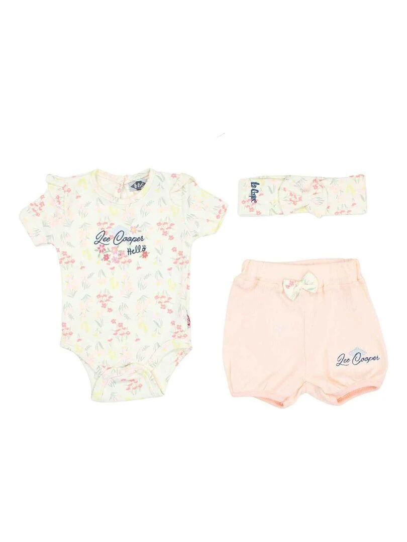 Lee Cooper Ensemble Body short bandeau bébé fille Imprimé Logo Blanc