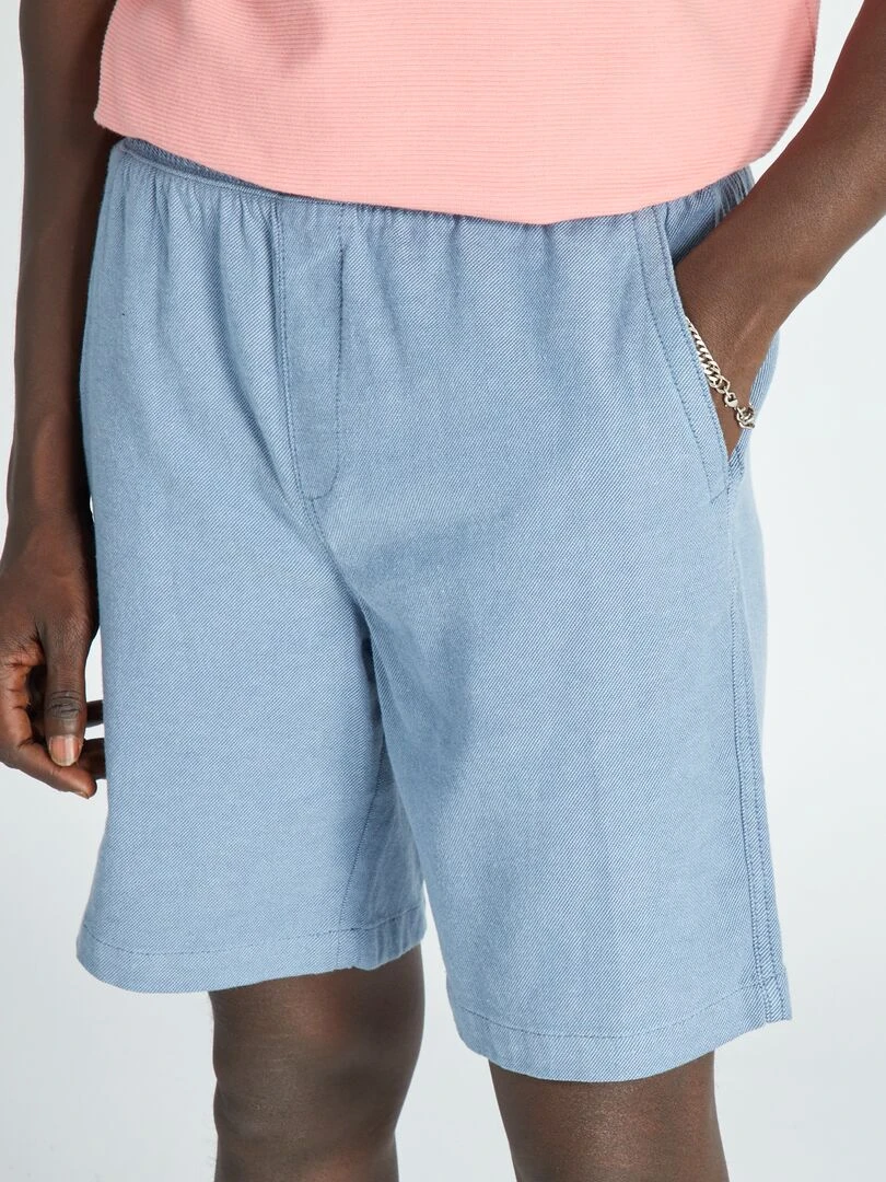 Bermuda uni à taille élastiquée   Bleu