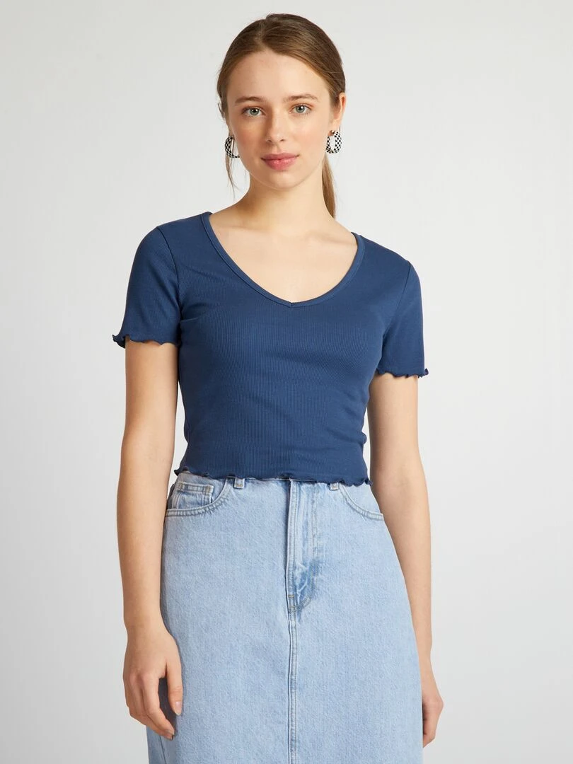 Crop top à bords ondulés Bleu marine