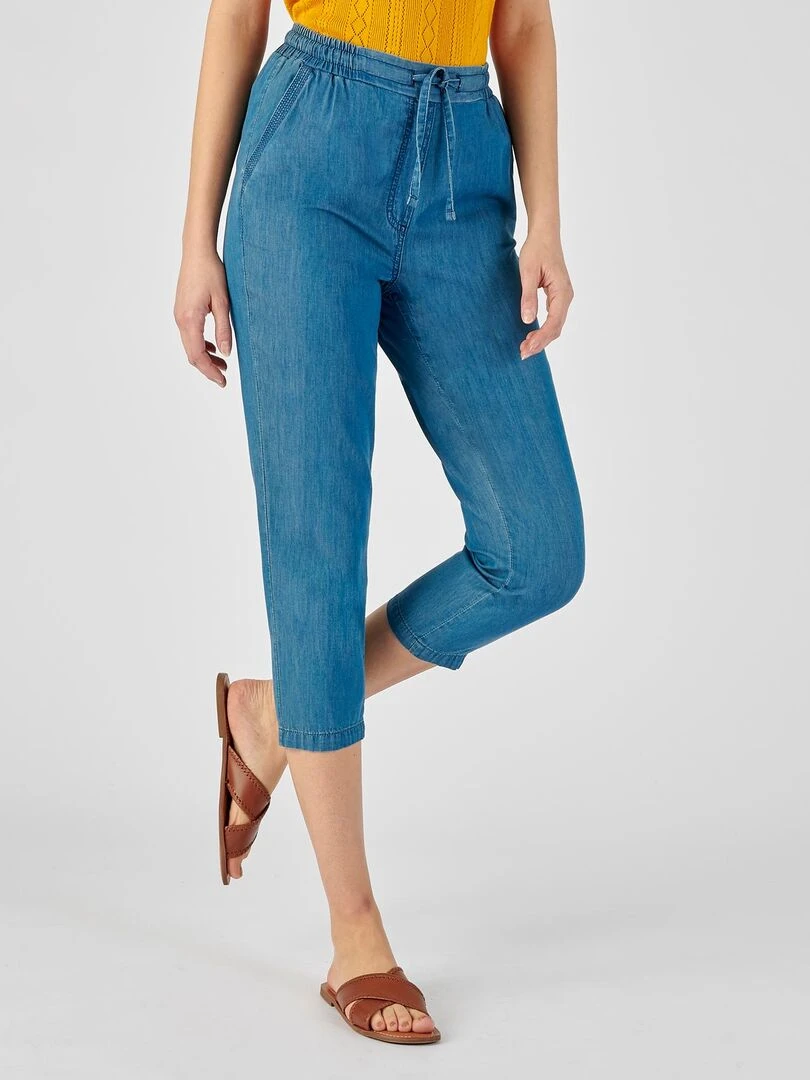 Pantacourt toile chambray pur coton Damart Bleu foncé