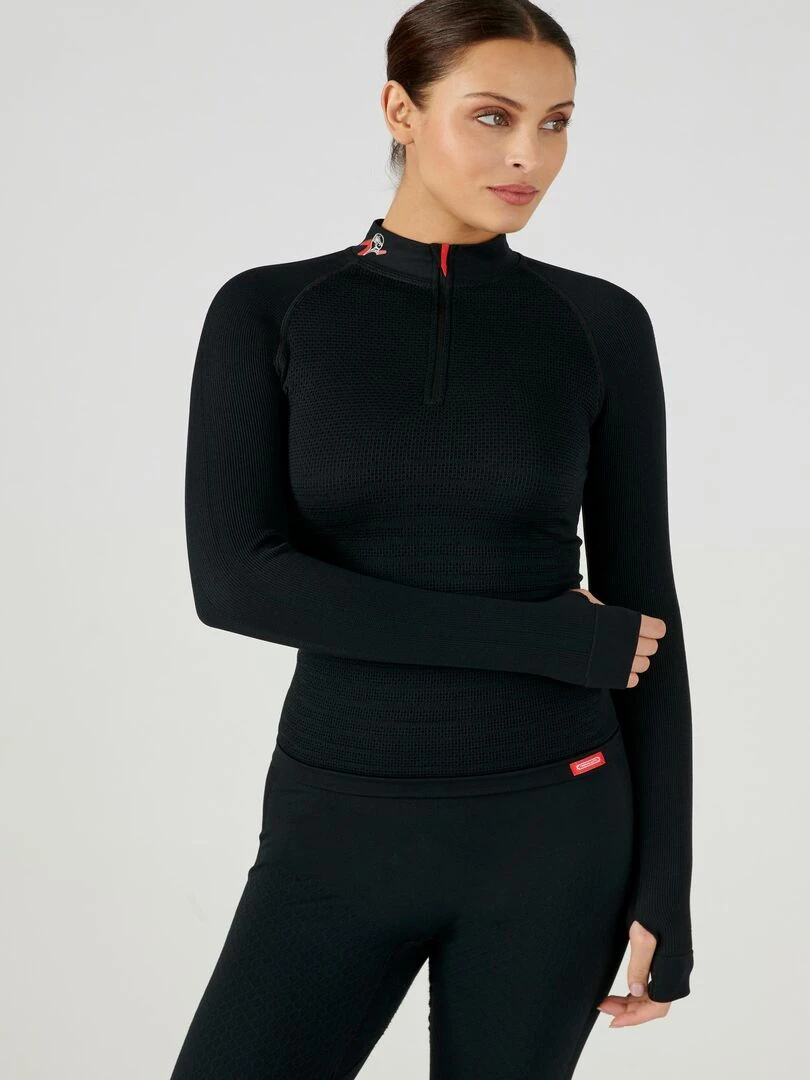 T shirt col zippé Classic Riders Energy 5 Thermolactyl femme DamartSport Noir