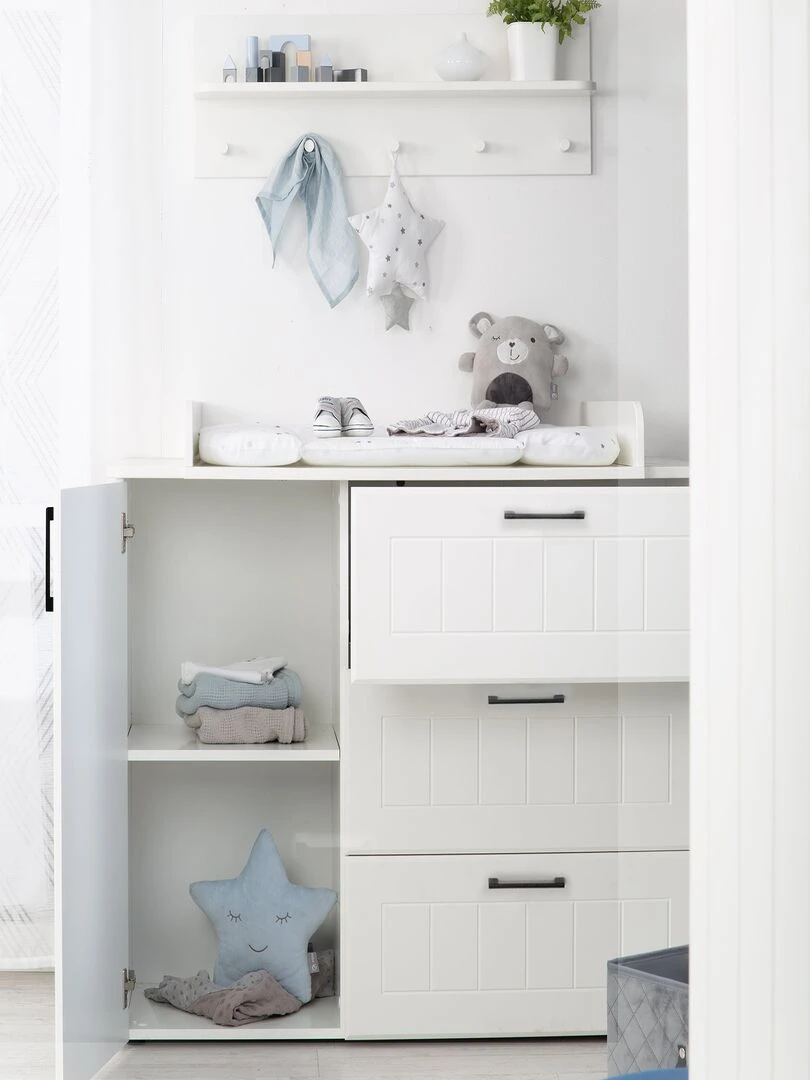 ROBA Commode à langer "Sylt" large   avec Plan Amovible et Décorations Fraisées   Blanc   Blanc