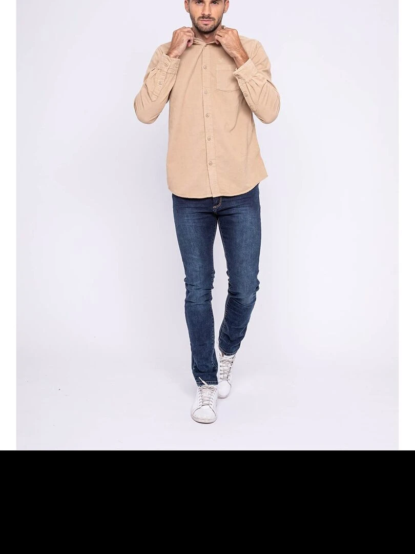 Chemise manches longues pur coton velours TRESOR   Marron