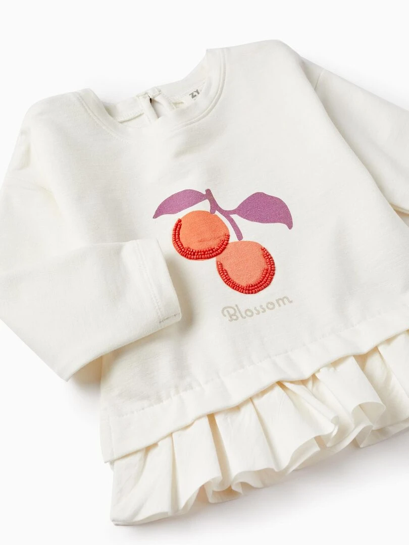 Pull avec Volants et Perles pour Bébé Fille 'Blossom'  SICILIAN DAYS   Blanc
