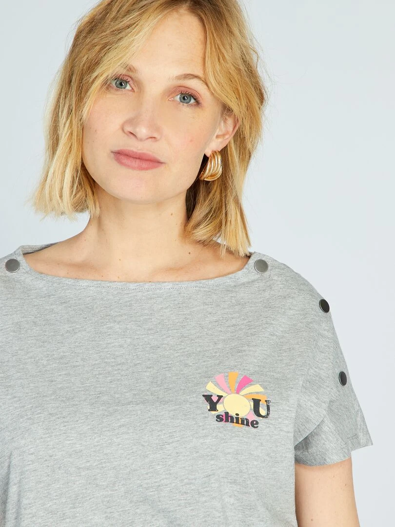 T shirt d'allaitement avec col boutonné Gris