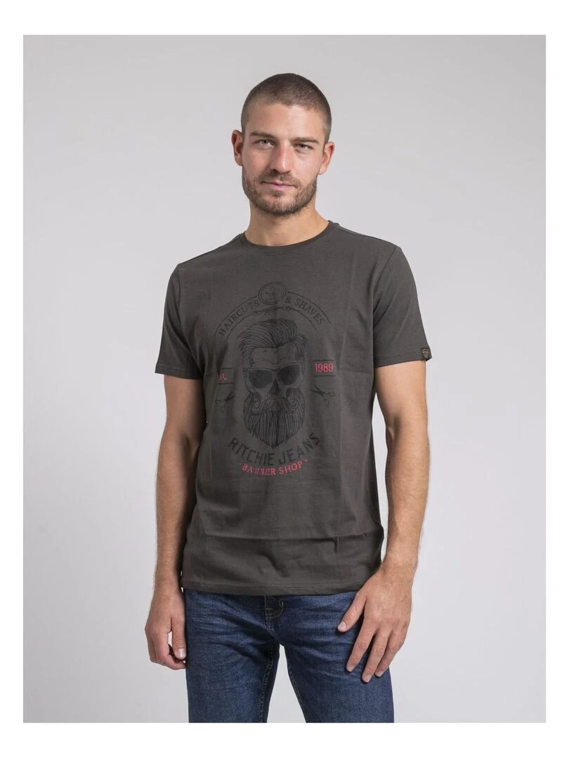 T shirt col rond pur coton JUSIX Gris