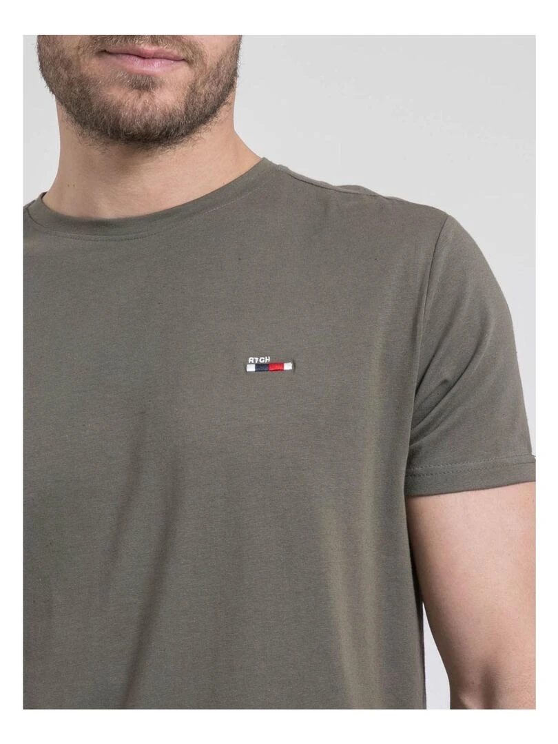 T shirt col rond pur coton NEROTEN   Kaki