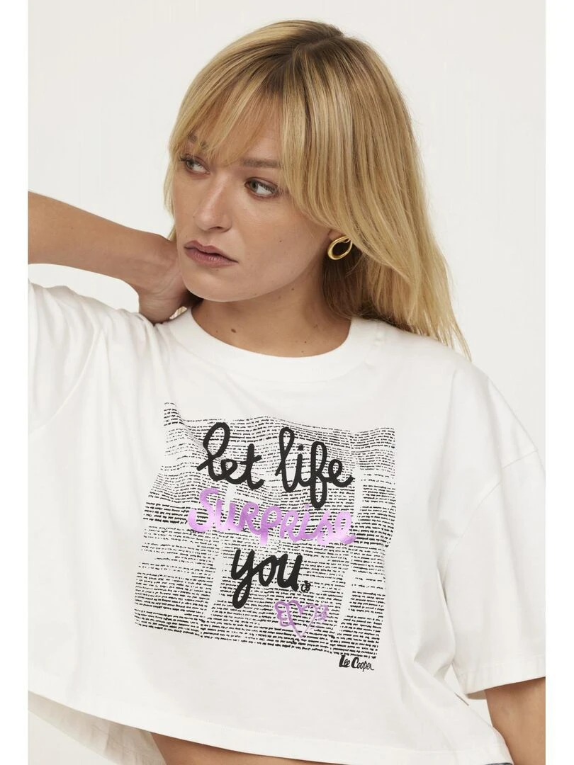 Lee Cooper   T shirt manches 3/4 coton loose AIDA   Blanc
