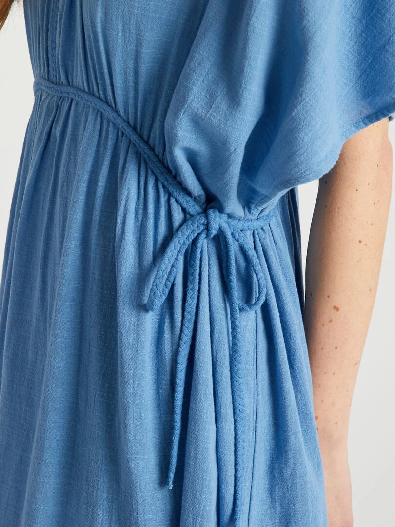 Robe longue en double gaze de coton   bleu