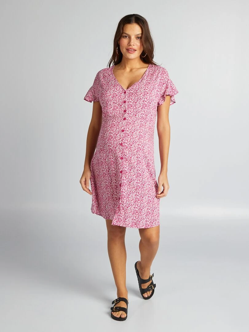 Robe légère de maternité resserrée à la taille Rose/blanc