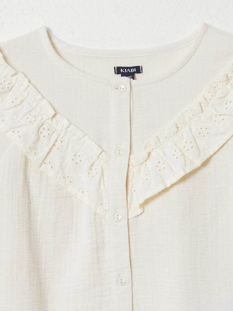 Chemisier en gaze de coton et empiècement volanté   Crème