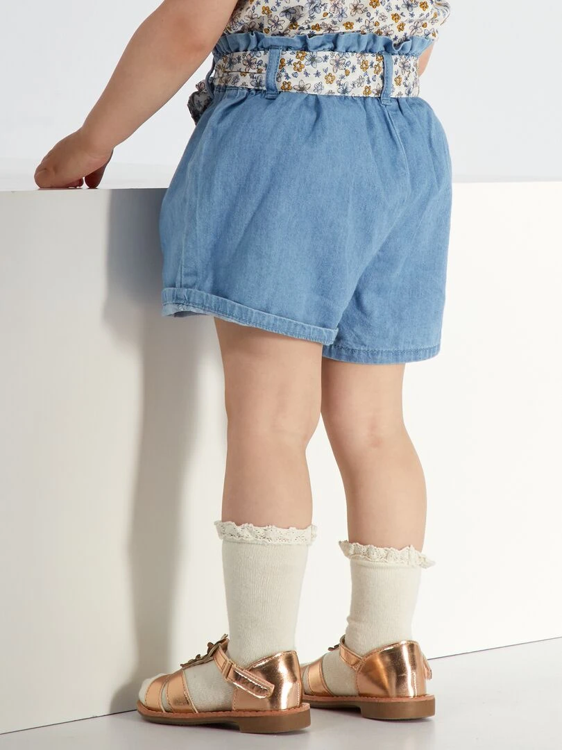 Short en denim avec ceinture   Blanc