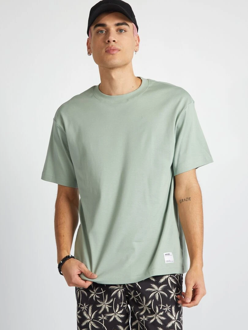 T shirt col rond en coton Vert