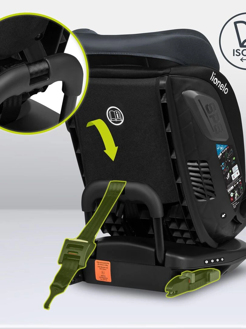 Siège auto bébé évolutif LIONELO Bastiaan RWF i Size   Groupe 0/1/2/3   360° ISOFIX   Gris   Noir Gris