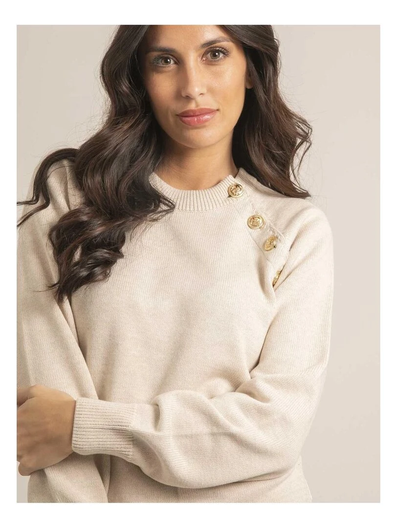 Pull col rond pur coton KORDINE   Beige