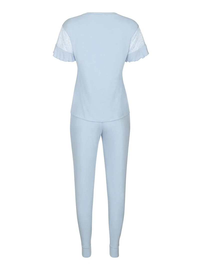 Pyjama pantalon top manches courtes Smooth   Bleu ciel