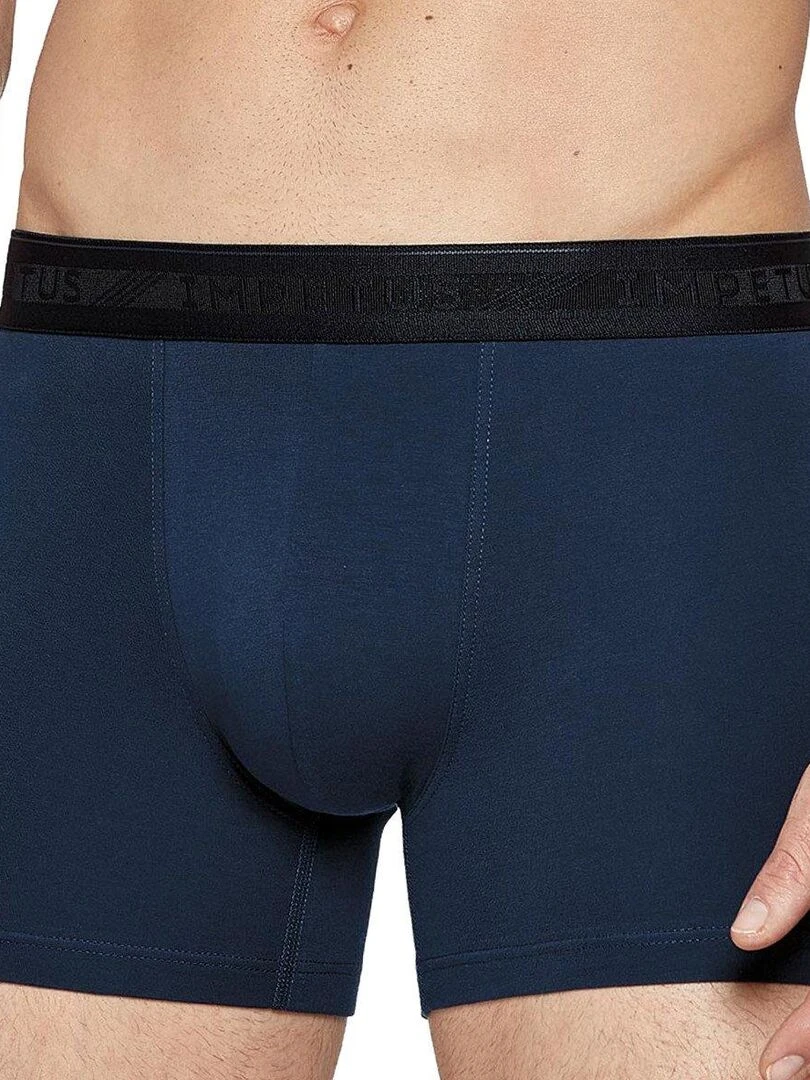 Pack 2 boxers uni et imprimé ceinture plate en coton Azurite   Vert