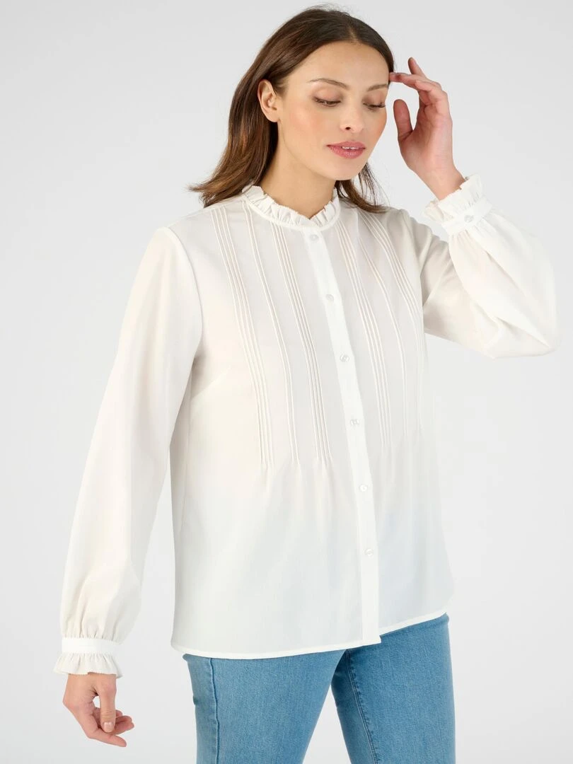 Chemisier crêpe à volants   Damart   Blanc cassé