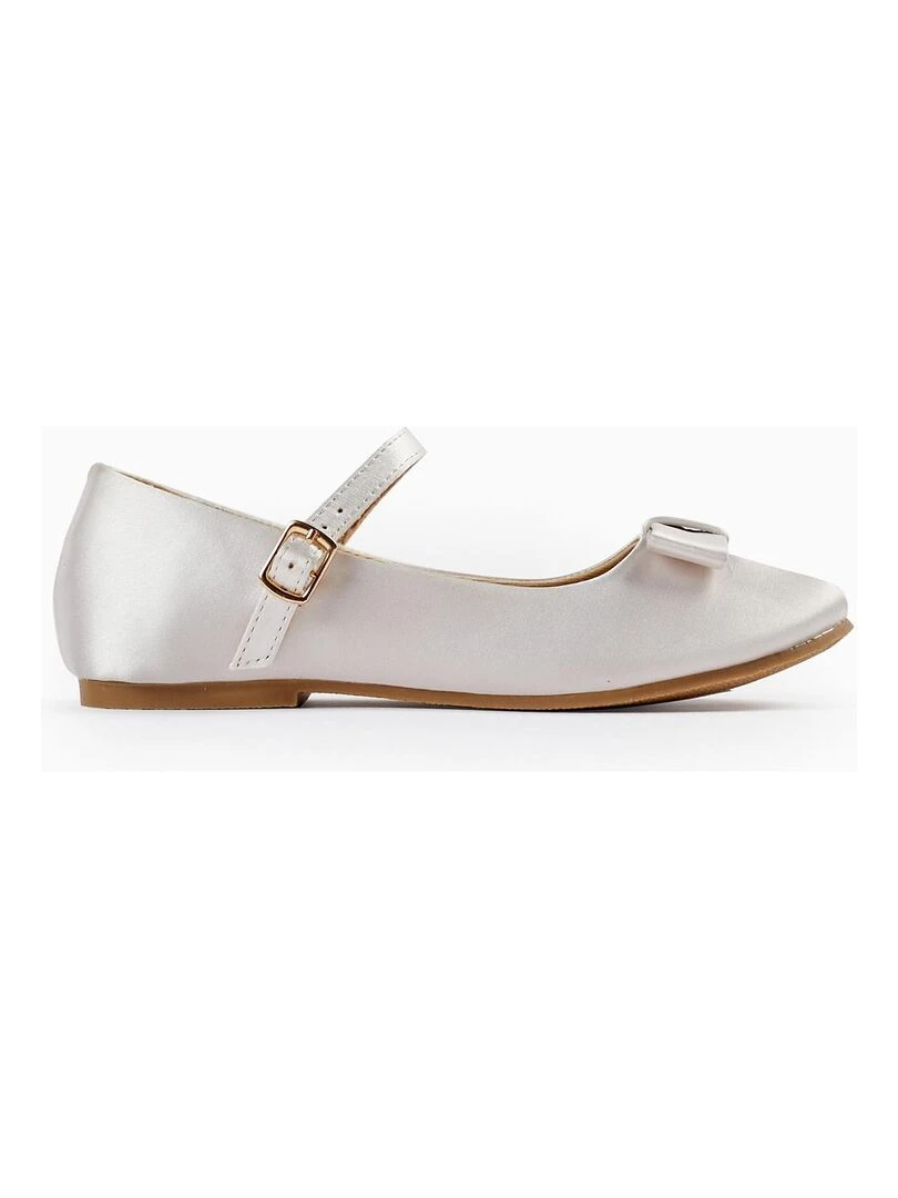 Sabots en satin avec nœud pour fille CÉRÉMONIE Blanc