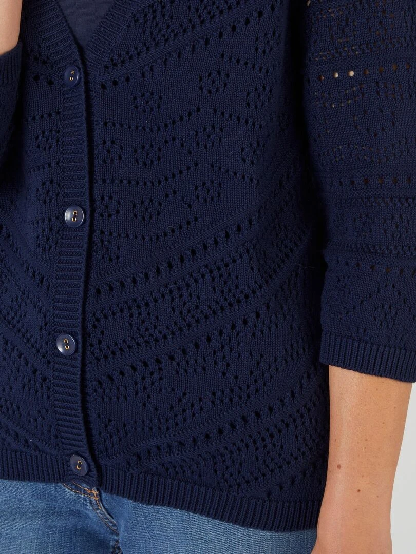 Gilet maille ajourée manches 3/4 Damart Bleu marine