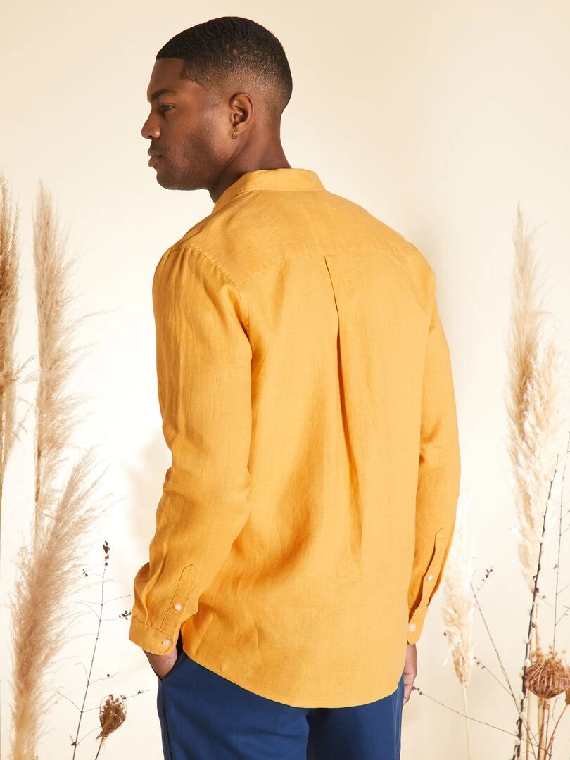 Chemise droite en lin   Jaune