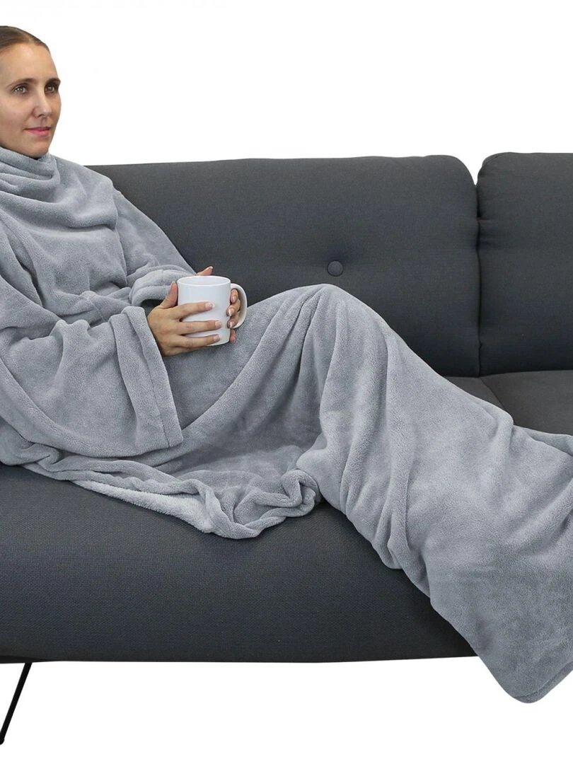 Couverture polaire plaid intégral avec manches et poche Enfant Vivezen Gris