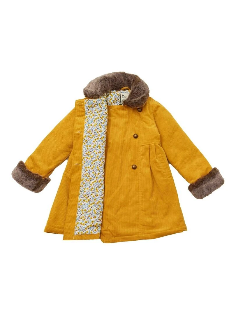 Manteau Long Fille  Velours Jaune  Col Fausse Fourrure  ANOUSHKA    'LA FAUTE A VOLTAIRE'   Jaune
