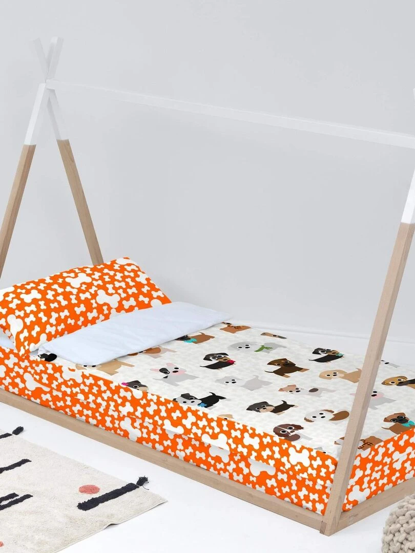 Couchage prêt à dormir Avec rembourrage Dogs "Happyfriday" Blanc Orange